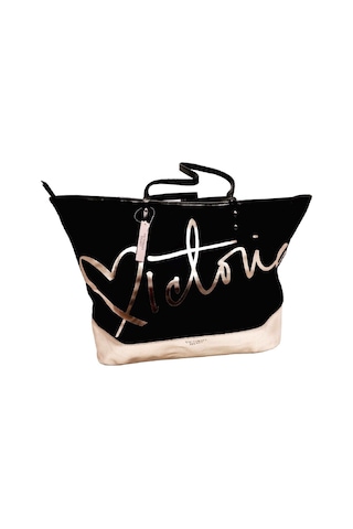 Victoria's Secret Vs Siyah Gold Kanvas Tote Seyahat Çantası Siyah