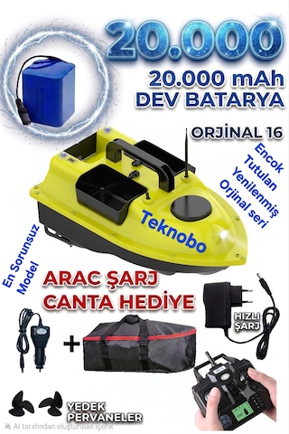 Teknobo Yemleme Botu Teknesi Balık Yemleme Olta Bırakma Gps Otopılot 16 Konum Kayıt Yenılenmıs 18.000 Mah Dev Bataryalı Cantalı Arac Sarjlı Yuvarlak Kapak Orjınal Urun 20.000 Mah