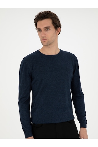 Cacharel Lacivert Slim Fit Yün Karışımlı Bisiklet Yaka Triko Kazak