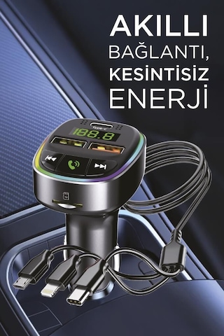 G15 Siyah Fm Transmitter Araç Şarj Cihazı 18w Hızlı Şarj - Usb/type-c/tf Kart Destekli