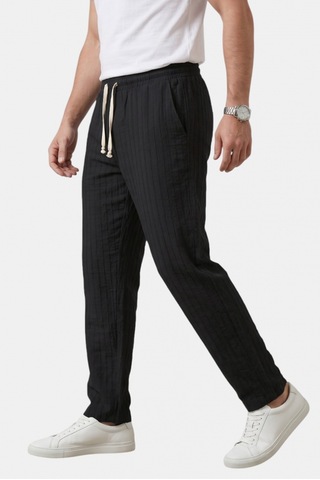 Deep Sea Deepsea Siyah Çizgi Dokulu Rahat Kesim Yazlık Spor Pantolon Hafif Kumaş Modern Tasarım 2600263