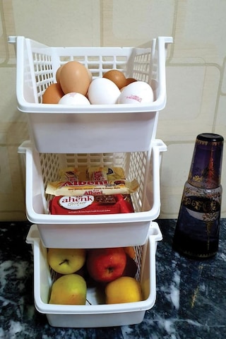 Flosoft 4 Katlı Ayrılabilir Mutfak Banyo Raf Buzdolabı Düzenleyici Organizer 4 Adet Beyaz