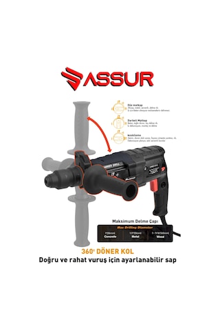 Assur ASR504 2-28MM 850W Darbeli Kırıcı Delici Hilti Siyah