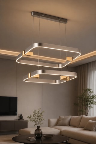 2'li Modern Premium 3 Renkli Ledli Sarkıt Avizesi Platin Salon Mutfak Oturma Odası Modelleri 224w Diğer