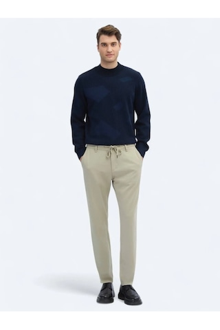 Kip Bej Desenli Dokuma Jogging Fit Casual Pantolon Bej