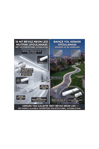 15 Metre Beyaz-6500k 220v Neon Led Şerit ,tak Çalıştır Set, Fişli Esnek Şerit Led, ,turuncu Led,mutfak,tezgah Ledi, Neon Led Şerit Işık ,ambiyans Işık Havuzu, Balkon, Teras Ve Ev İçin Dekoratif Led Beyaz-6500k