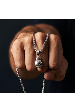 925 Ayar Gümüş Boks Eldiveni Kolye, Minimalist Boxing Glove Erkek Kolyesi, Sporcu Ve Boksörlere Özel Silver Kolye