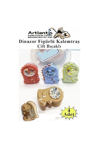 Dinazor Kalemtraş 4 Renk 1 Paket Hazneli Jumbo Kalemtıraş Dinazorlu Standart Kalem Açacağı Sevimli Plastik