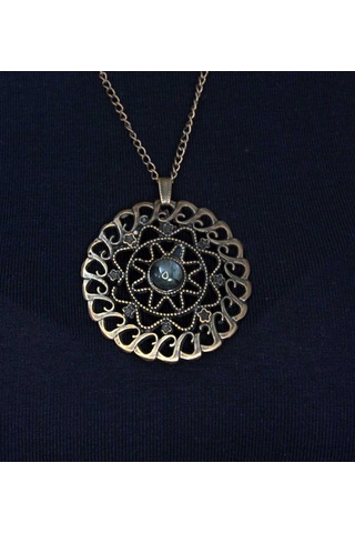 Doğal Taş Labradorit Doğal Taşlı Yuvarlak Model Antik Kadın Kolye Euk47lbt Gri