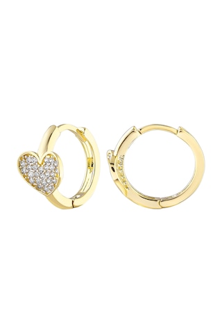 Moom Mücevherat Kadın 14 Ayar Altın Küpe Minimalist Zirkon Taşlı Kalp Temalı Halka Altın Küpe 12 Mm