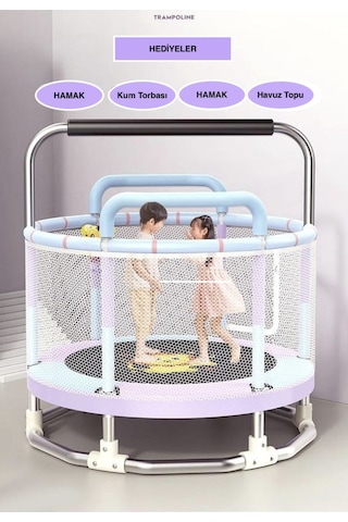 CKSpor 150 Cm 60 Inç Güvenlik Fileli Büyük Boy Çocuk Trambolini Ekstra Hediyeli Trambolin CKS68