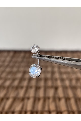 Yüksek Kalite G23 Titanium Parlak Zirkon Taşlı Gümüş Titanyum Göbek Piercingi Taş 10mm Gümüş