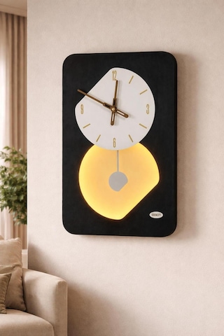 Nairobi Ledli Ahşap Salon Duvar Saati Quartz Ultra Sessiz Mekanizma 55 Cm X 34 Cm Siyah