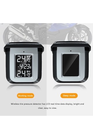 Tpms Solar Kablosuz Motosiklet Lastik Basıncı Dedektörü Ip68 Su Geçirmez Gerçek Zamanlı Monitör İzleme Sistemi, 2 Harici Sensör İle