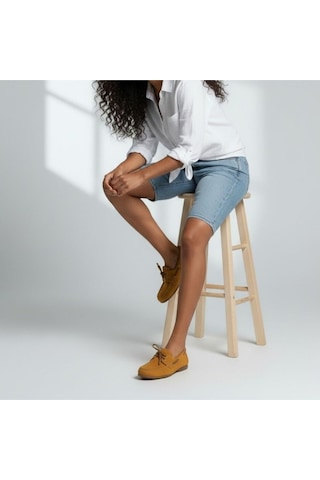 Ne&ve Shoes Hardal Süet Hakiki Deri Kadın Bağcıklı Loafer Ayakkabı