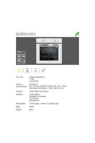 Silverline BO6501W01 - CS5349W01 - 3481 Flam 60 Beyaz Ankastre Set