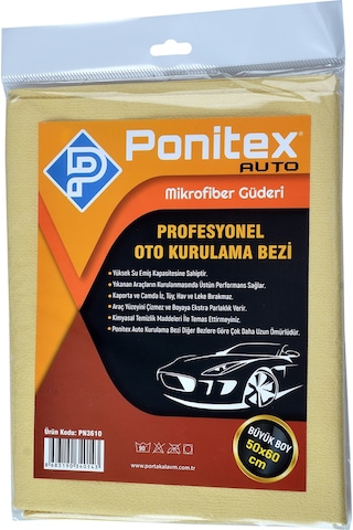 Ponitex 3610 Mikrofiber Güderi Oto Kurulama & Temizlik Bezi 50 x 60 24 Adet
