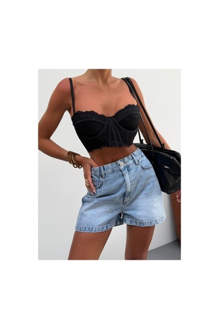 Kene Jeans Buz Kar Kılçıklı İşlemli Kısa/mini Kot Şort Buz Kar