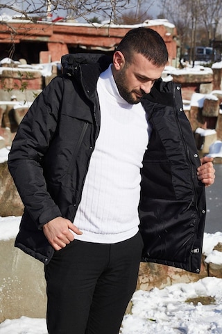 Spor Erkek Polarlı Kürklü Su Ve Rüzgar Geçirmez Kapüşonlu Mont Parka-100 Siyah