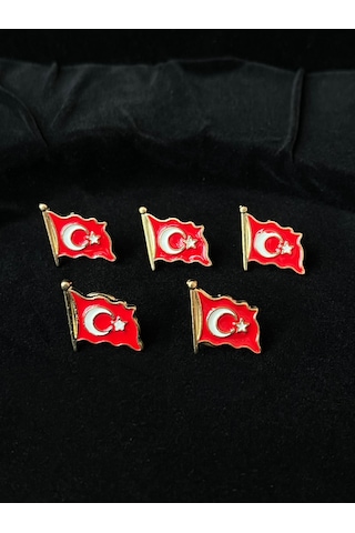 Türk Bayraklı Şık Yaka Rozeti 5'li Altın