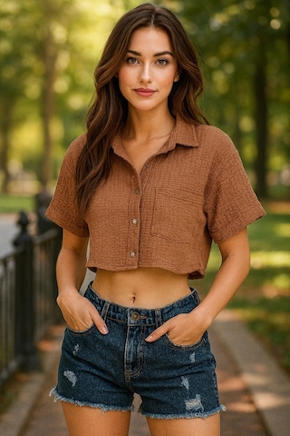 Bbbutikbasic Bürümcük Cepli Crop Gömlek Gül