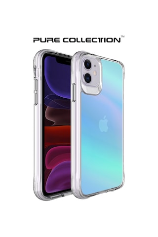 Bix Apple Uyumlu iPhone 11 Pure Rainbow Renk Geçişli Şeffaf Kılıf Çizilmeye Dayanıklı Darbe Emici Parmak İzi Önleyici Mavi