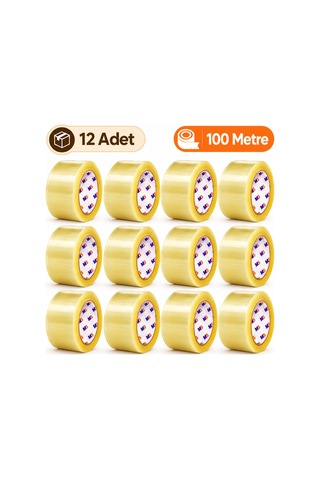 12 Adet Koli Bandı Şeffaf 45 Mm X 100 Metre Güçlü Yapışkanlı Paketleme Bantı Bantları Kopmayan