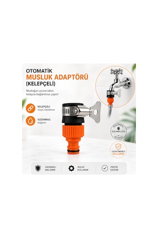 Otomatik Musluk Adaptörü Kelepçeli Hortum Bağlantı Aparatı Pratik Musluk Ucu Adaptörü