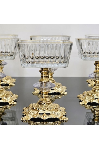 Atabey Home 6'li Frezya Kare Gold Kase Döküm Ayakli Dondurmalik & Şekerlik & Sunumluk & Çerezlik