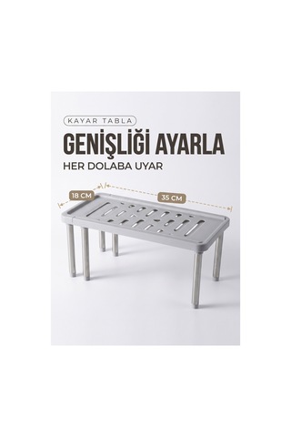 Ayarlanabilir Plastik Raf Dolap İçi Düzenleyici Genişleyebilir Mutfak Banyo Rafı Gri