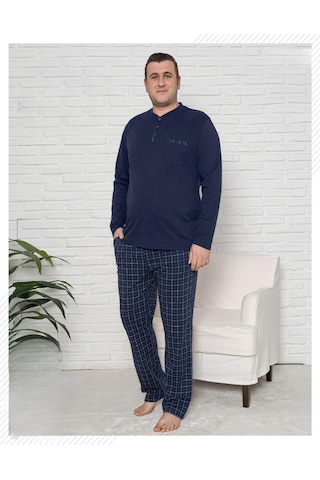 Pijamoni Erkek Battal Düğme Yaka Penye Uzun Kol Pijama Takımı 6720/15 - 1 Adet Lacivert