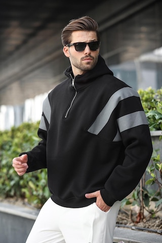 Madmext Siyah Fermuarlı Yaka Kapüşonlu Erkek Sweatshirt E7161 Siyah