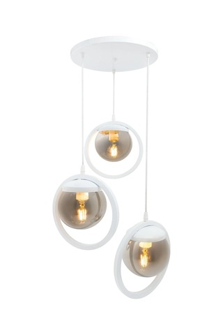 Halka 3 Lu Tepsi. Glop Füme Rengi Camlı Beyaz Avize. Salon, Mutfa Beyaz