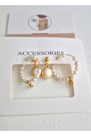 Glamglamour Gold Halka Sallantılı Dörtlü Küpe Set Gold