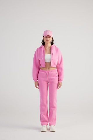 Holly Lolly Kadın Pembe Yüksek Bel Straight Kesim Şardonlu Mixed Eşofman Altı
