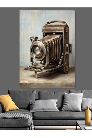 Teknik Çizimli Antik Fotoğraf Makinesi Dekoratif Kanvas - Mdf Ahşap Tablo