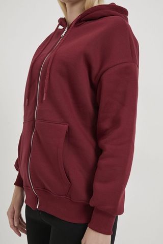Armalife 2501 Fermuarlı Kapşonlu Oversıze Üçiplik Şardonlu Kadın Sweat Bordo