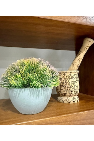Yapay Scleranthus Minder Çiçeği Kızıl Yeşil Antrasit Saksılı Premium Dekor Çok Renkli