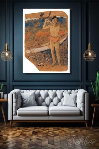 Paul Gauguin "balta Taşıyan Adam" Eserinin Kanvas Reprodüksiyonu Dikey Tablo Tekli 3572