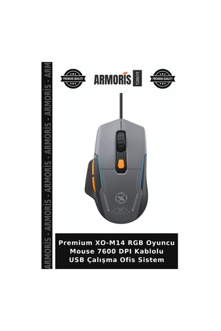 Premium Xo-m14 Rgb Oyuncu Mouse 7600 Dpı Kablolu Usb Çalışma Ofis Sistem
