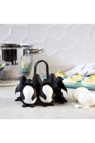 Mufunye Siyah Pinguin Şekilli Abs Malzeme 6 Yumurtalı Multifonksiyonel Yumurta Kaynatıcı Ve Depolama Rafı, Isıya Dayanıklı, El Tutucu Tasarım Siyah