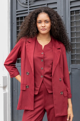 Kadın Süet Dokulu Kumaş Yakalı Capri Kol Cep Kapaklı Blazer Ceket-bordo Bordo
