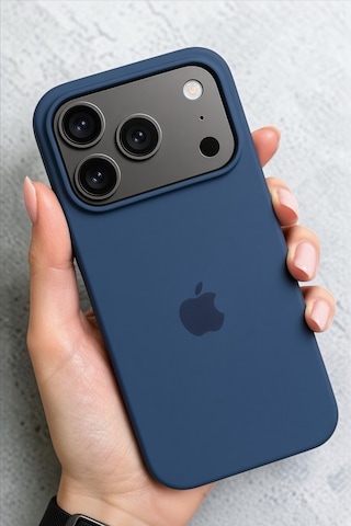 Iphone 17 Pro Uyumlu Kılıf Logolu Lansman Soft Yumuşak Içi Kadife Silikon Kapak Lacivert