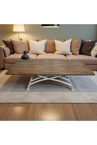 Ortadan Açılır Akıllı Masa Üst Mdf Ceviz Alt Ayak Beyaz