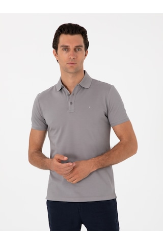 Koyu Gri Slim Fit Polo Yaka Pamuklu Basic T-shirt