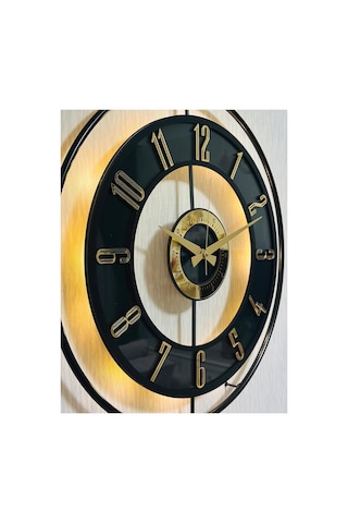 Pey Aksesuar Metal Camlı Duvar Saati 50 X 70 Cm Orta Boy Işıklı Gerçek Cam M51-siyah-şeffaf-siyah-gold M51-siyah-şeffaf-siyah-gold