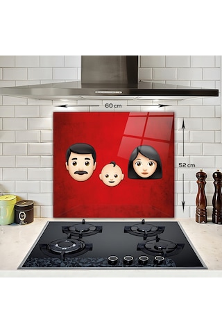 Decorita Emoji Ailesi Anne & Baba & Çocuk Cam Ocak Arkası 52x60cm