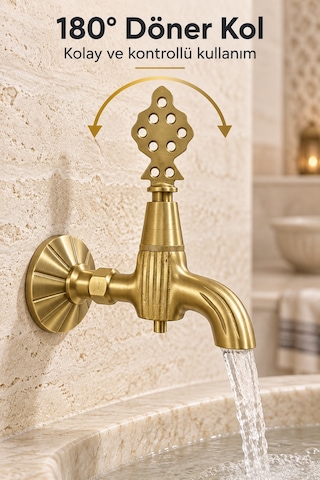 Altın Pirinç 180 Çevirmeli Hamam Kurnası Musluğu Dekoratif Hamam Banyo Sauna Osmanlı Çeşmesi