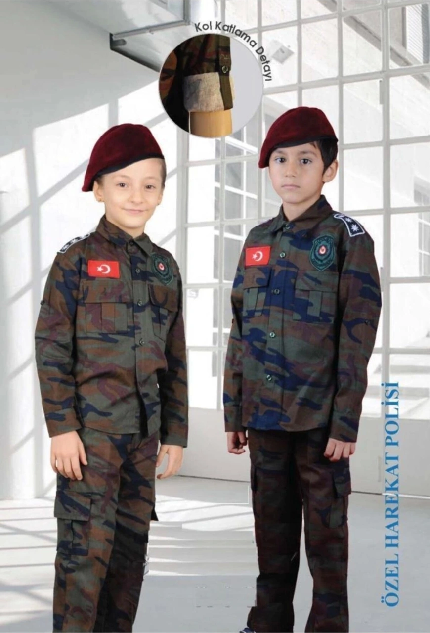 Sevimli Kids Çocuk Polis Özel Harekat Bordo Bereli Kıyafeti 2-10 Yaş Çocuk Polis Kostüm Yeşil