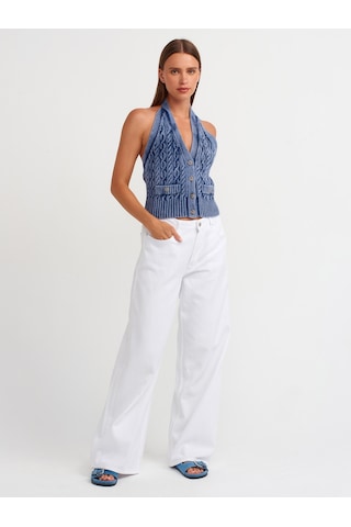 Dilvin Yaka Düğmeli Triko Yelek İngido İndigo